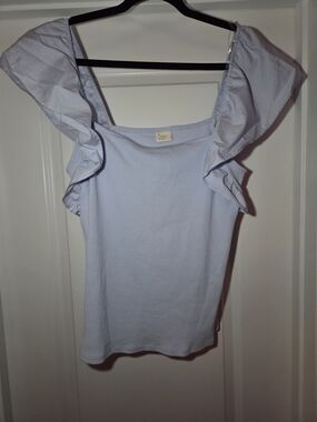 a new day Light Blue Ruffle Sleeve Ribbed Tank